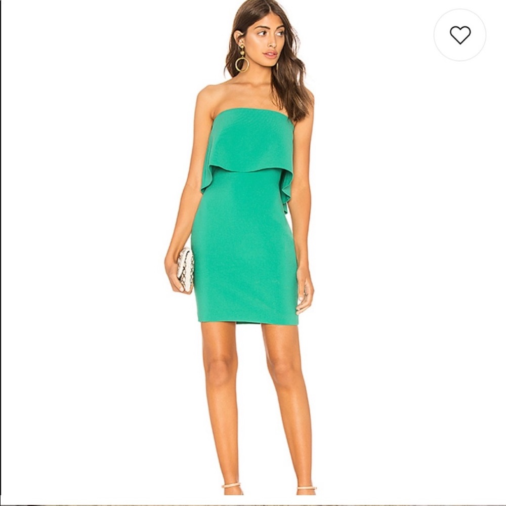Likely Green Strapless Ruffle Sheath Dress